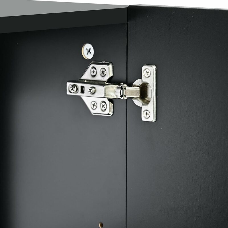60-calowy nowoczesny 4-drzwiowy elegancki kredens ze złotymi metalowymi uchwytami i nogami, szafka bufetowa do przechowywania, z regulowanymi półkami i otwartym blatem