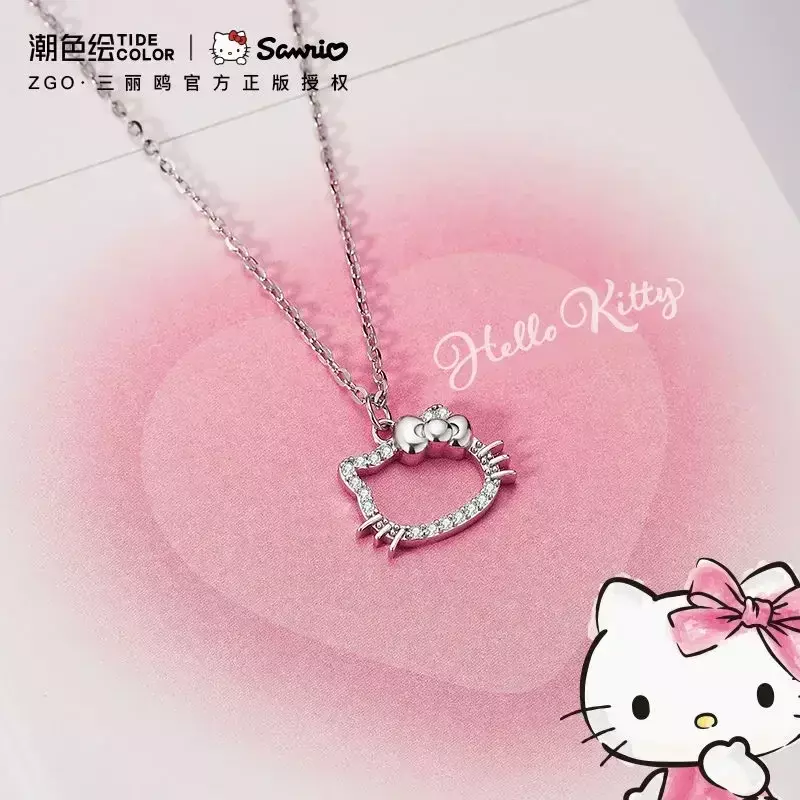 Kalung liontin kristal Anime Hello Kitty Sanrio lucu kalung elegan Zircon putih sederhana wanita hadiah perhiasan wanita