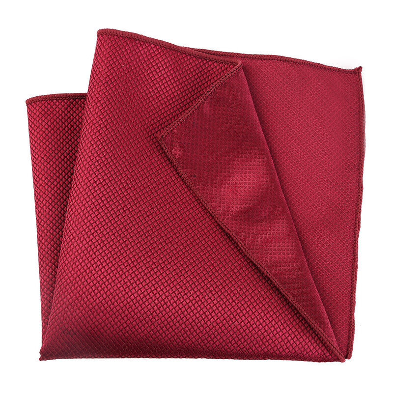 HUISHI Wine Red Polyester Silk Pocket Square Handkerchiefs For Men Women 25.5*25.5cm Solid Color Stripe Square Breast Towel