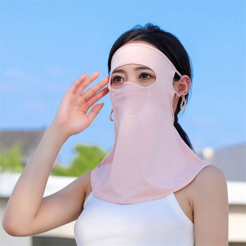Babero de seda de hielo para mujer, máscara de protección solar, velo, Gini, cubierta facial, protección solar, Verano