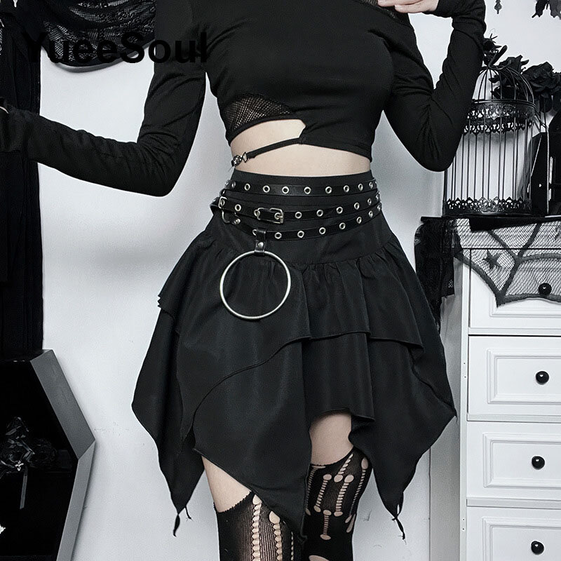 Gothic Miniröcke schwarz hohe Taille Frauen Rock neue y2k Stil Harajuku Punk Goth dunkle Grunge Streetwear weibliche Kleidung