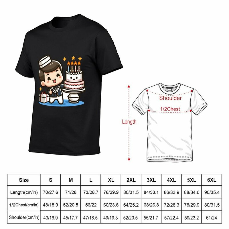 카와이 웨이터 생일 모자와 즐거운 표정 티셔츠, 소년 화이트, 남성용 헤비웨이트 티셔츠