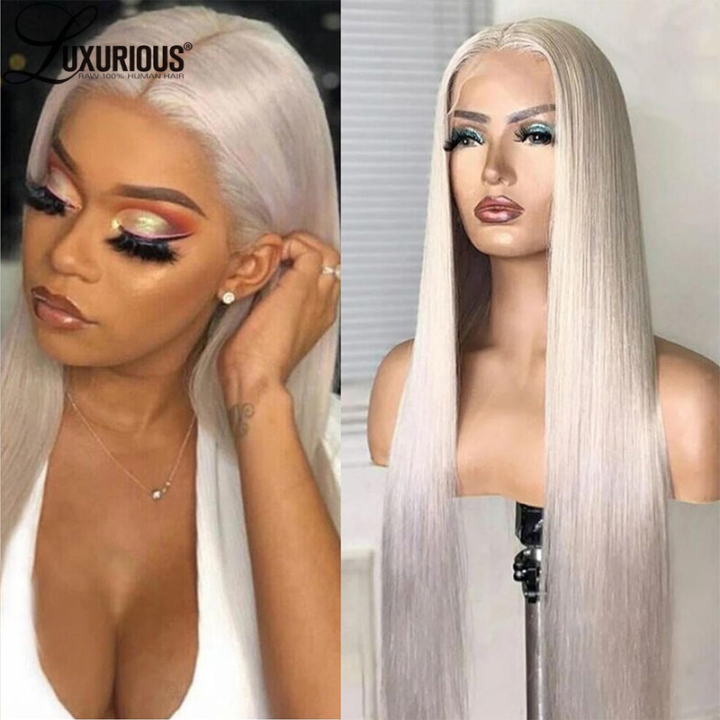 Platinum Blonde Long Straight Lace Frontal Wigs Brazilian Pre Plucked Human Hair Wigs For Women Hd Transparent Front Lace Wigs