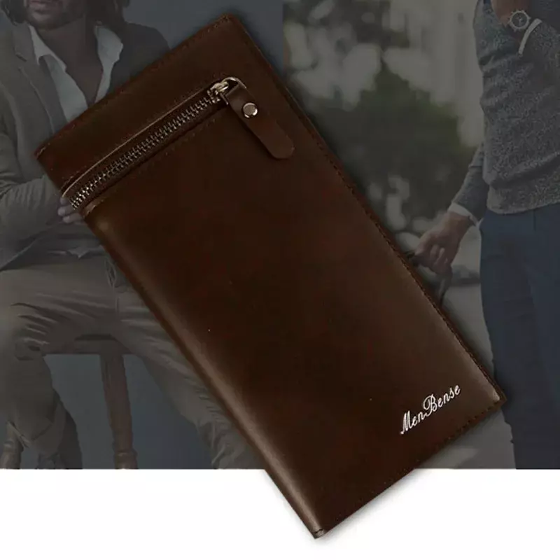 Длинный мужской кошелек HHB02, бумажник с двойной молнией, деловой вместительный клатч для мужчин