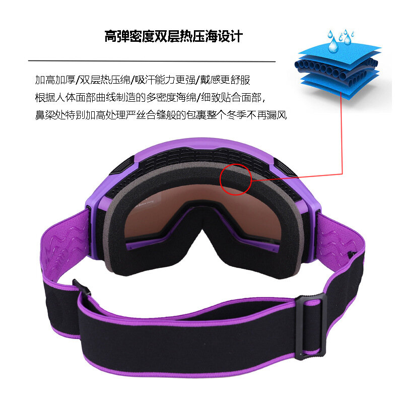 แม่เหล็กสกีแว่นตาเปลี่ยนเลนส์คู่ชั้น Anti-Fog สกีข้ามประเทศ Goggles UV400เคลือบสูญญากาศ
