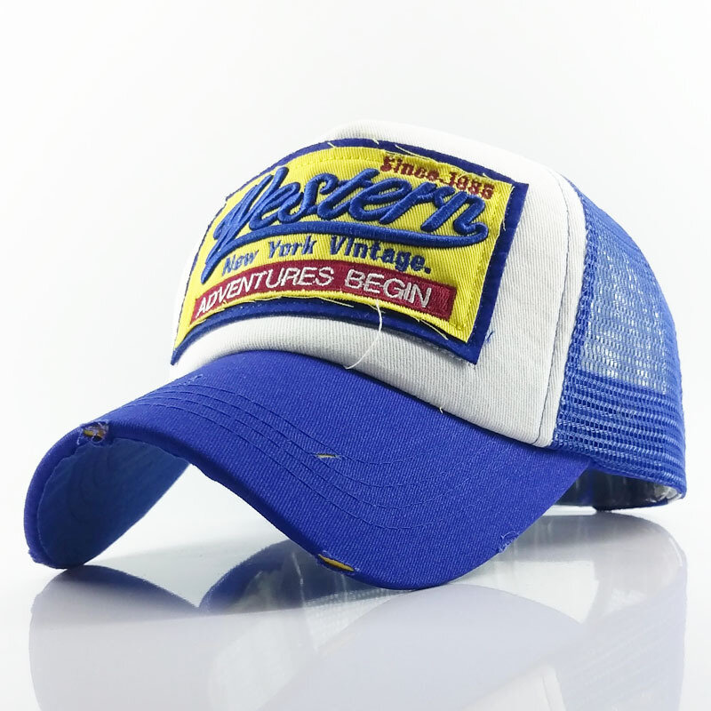 الغربية نيويورك خمر قبعات سائقي الشاحنات للرجال النساء منذ 1985 تنفس شبكة التطريز البيسبول قبعات Snapback الصيف أبي قبعة