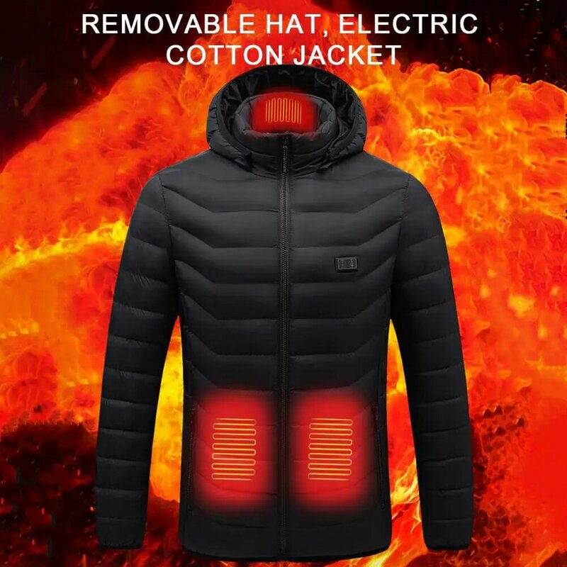 Outdoor Jacket Heating Coat Hooded Jacket with Usb Power Supply 9 Heating Blocks Neck Protection Winter Coat for Women Men