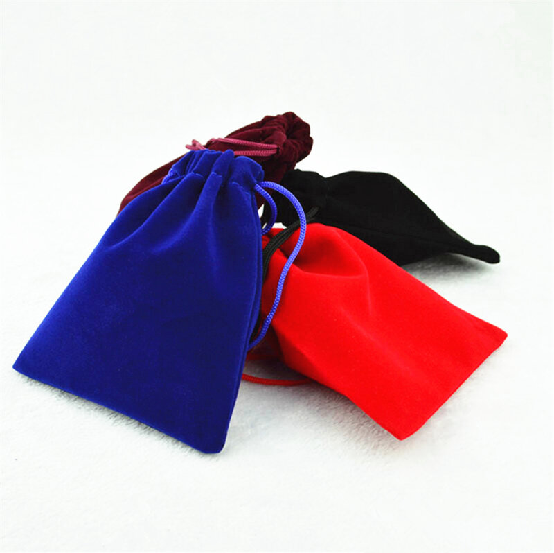 Bolsas de terciopelo negro con cordón, embalaje de exhibición, tamaño pequeño, regalo de joyería, boda y Navidad
