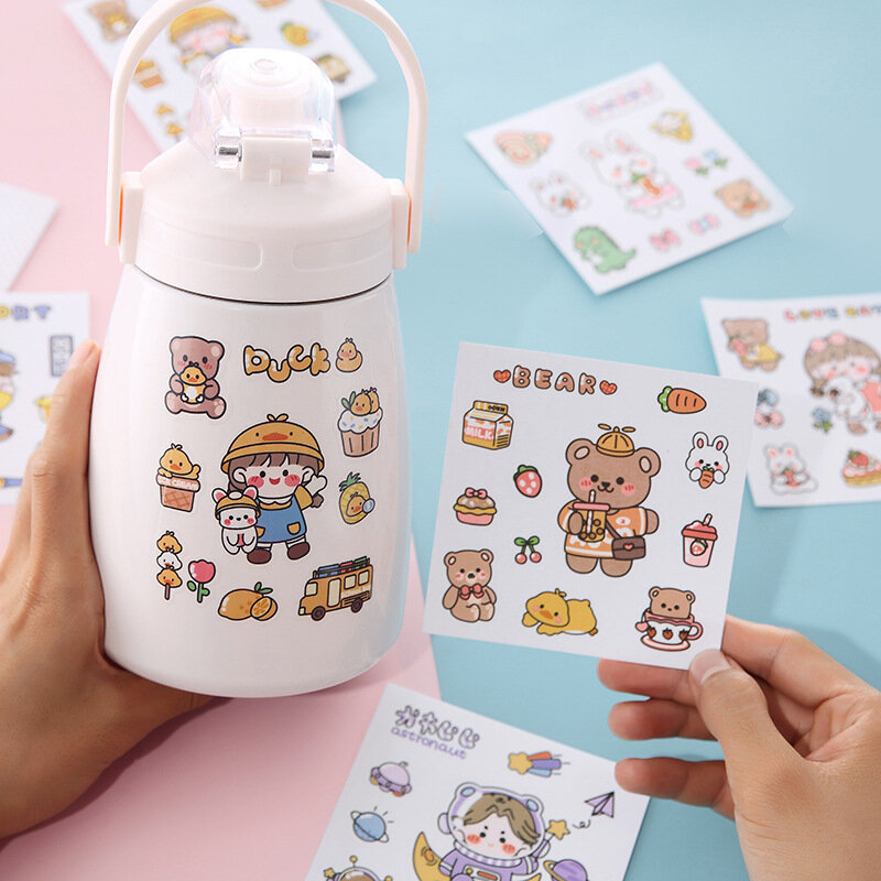 INS cute cartoon mug sticker creative hand account mobile phone sticker student water Cup transparent PVC sticker