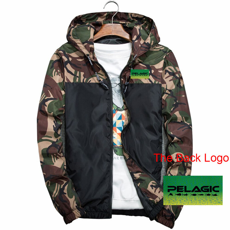 2024 new ocean fishing spring and autumn fashion four-color sports patchwork men's comfortable and casual camouflage hooded top