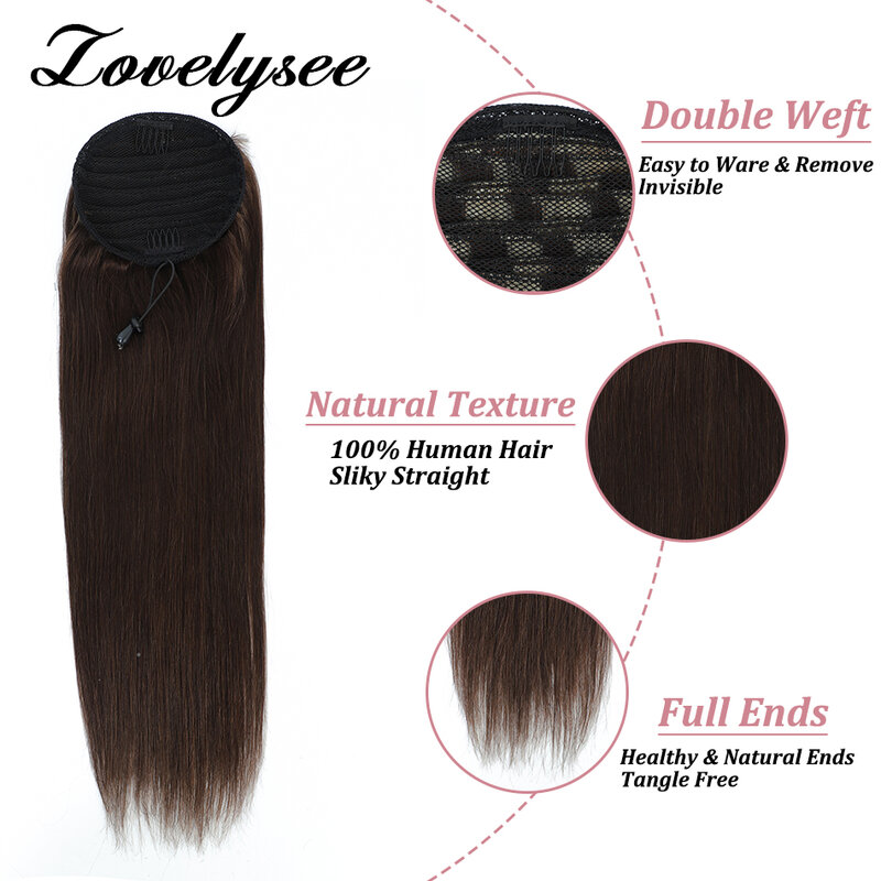 Накладные человеческие волосы для конского хвоста с зажимом 14-28 дюймов натуральный цвет прямые человеческие волосы на шнурке конский хвост для женщин 60 г 90 г