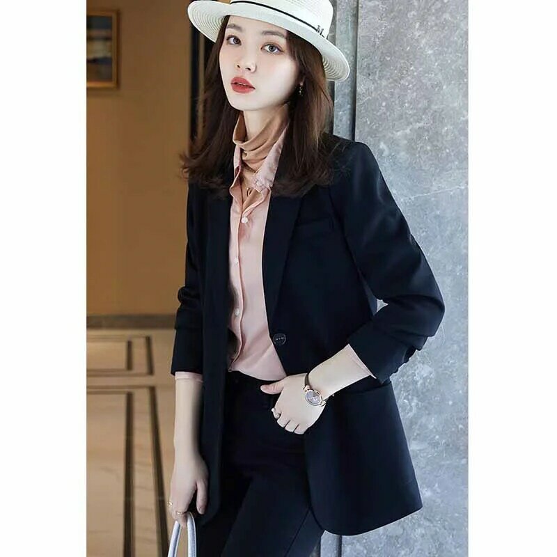 女性のためのエレガントな韓国のブレザー,ルーズフィット,シングルブレストのジャケット,ポケット付き,オフィスウェア,女性のためのブレザー2023