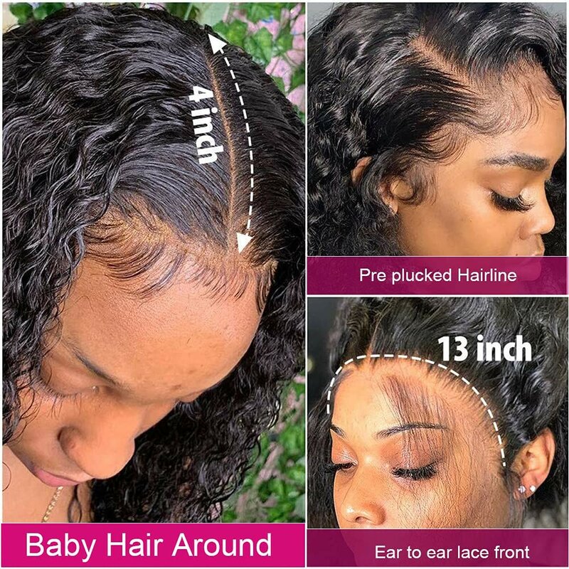 黒人女性のためのカーリーボブウィッグ、事前に摘み取られた、ブラジルのディープ、短い、赤ちゃんの髪、人間の髪の毛、13x6、13x4
