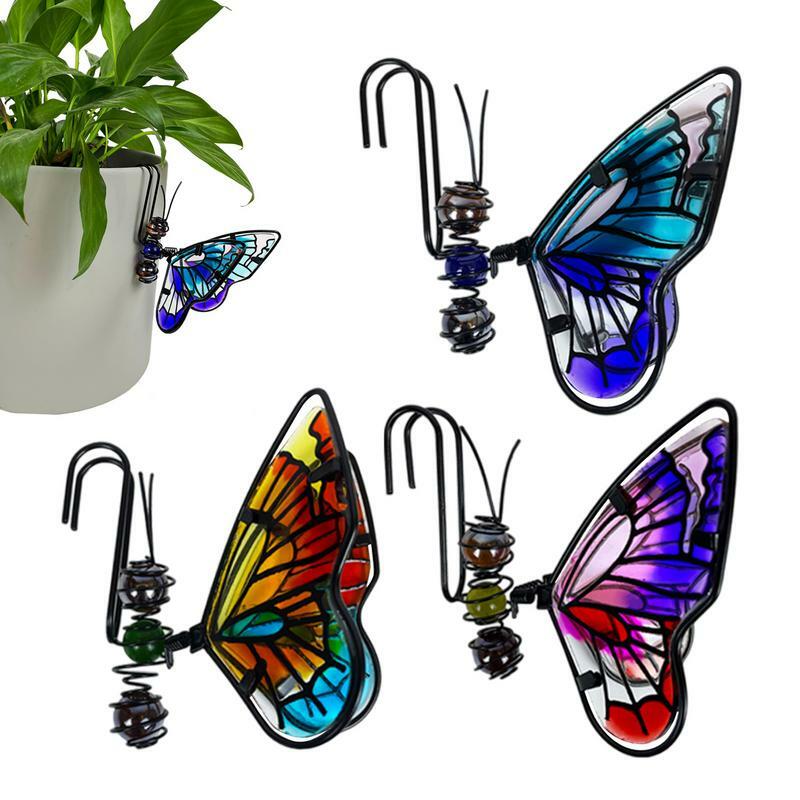 Flower Pot Decoração Hanger, Decoração de plantas verdes coloridas, pingente de borboleta, decoração decorativa de vaso de flores, 3pcs