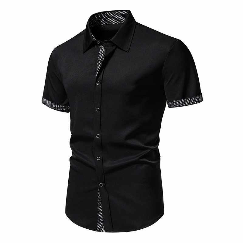 Camisa de manga curta masculina com patchwork, roupas de grife, social e de negócios, moda verão 2024