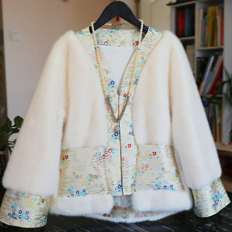 Setelan Cheongsam gaya Tiongkok, jaket mantel katun pendek mode pakaian atas Tang wanita musim gugur dan musim dingin