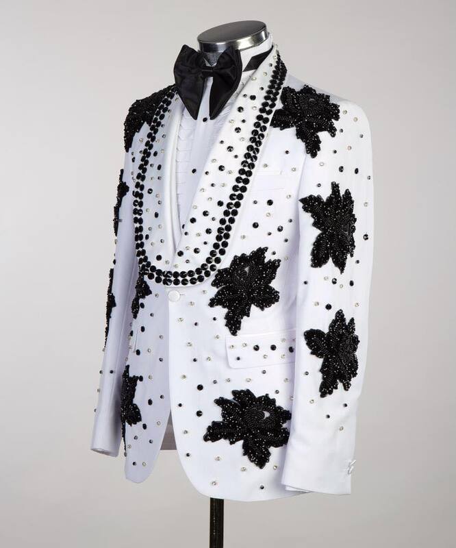 Блестящий Белый мужской костюм, комплект из 2 предметов, блейзер и брюки, роскошный свадебный смокинг для жениха с кристаллами, однобортный пиджак для выпускного вечера