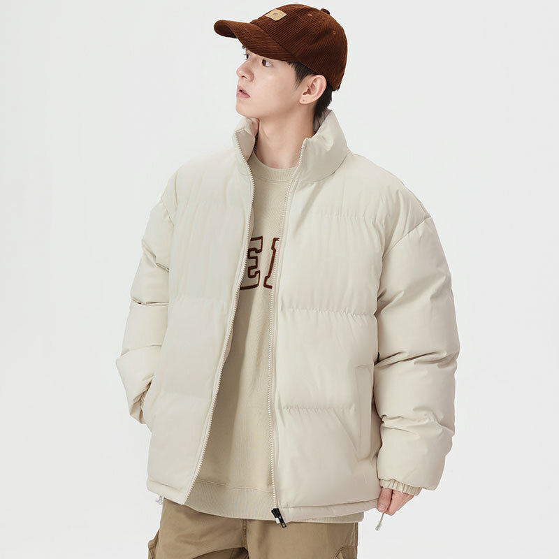 남성용 스탠드 칼라 두꺼운 따뜻한 패딩 재킷, 캐주얼 바람막이 보온 패딩 코트, 한국 패션 파카, 2024 겨울 신상