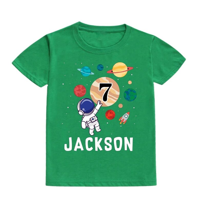 شخصية رائد الفضاء طباعة عيد ميلاد تي شيرت للأطفال ، اسم مخصص ، قميص طفل صغير ، ملابس الأولاد والبنات ، هدية عيد ميلاد الزي