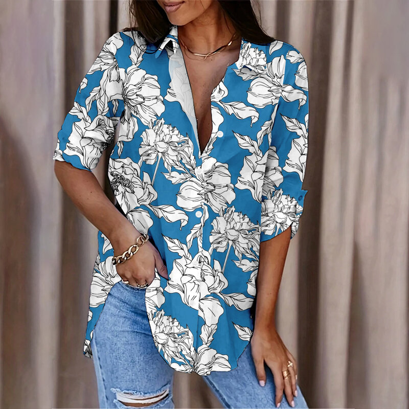 Camicia a maniche lunghe Slim con stampa floreale semplice e fresca camicia Casual a maniche lunghe per le vacanze quotidiane alla moda e Versatile