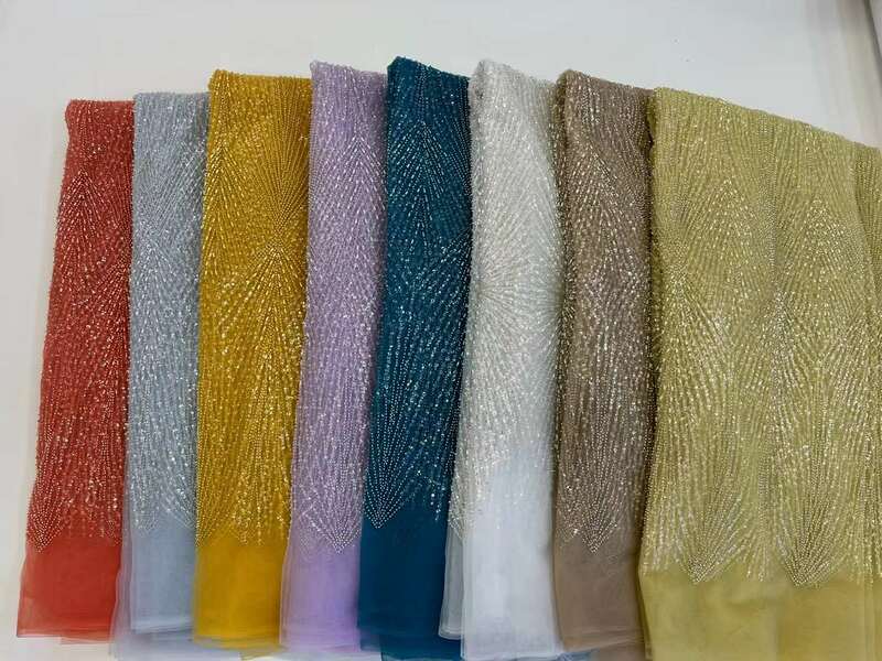 Lentejuelas nigerianas de lujo con cuentas pesadas africanas, tela de tul francés con encaje de perlas para coser vestidos de fiesta, 2024