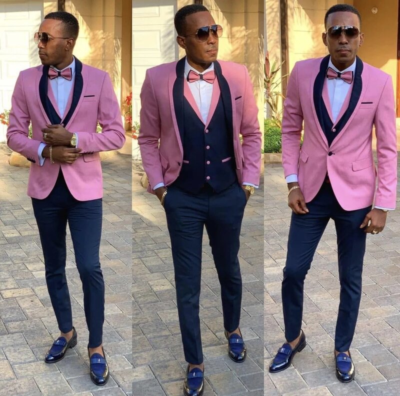 Pink Slim Fit Men Suits Special Lapel Wedding Costume Homme Groom Suits Tuxedos Terno Masculino Party Prom Blazer 3 pieces
