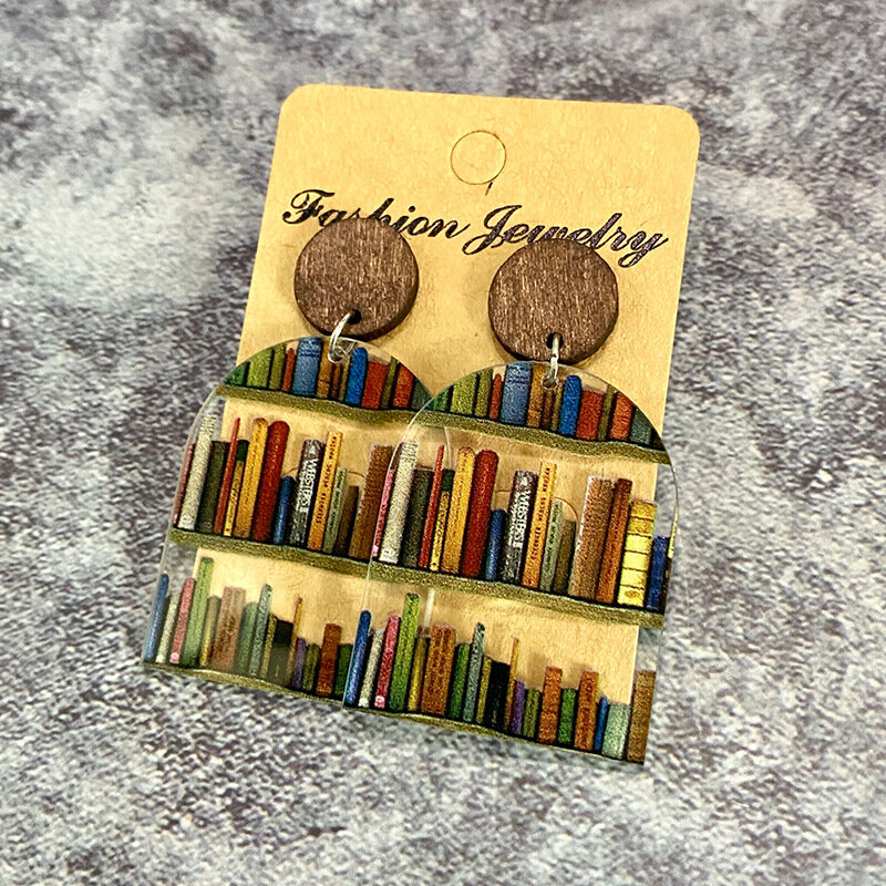Cute Pendant Earrings Acrylic Earrings2023 New Fashion Book Lovers Heart Librarian Earring Gift for Girl Lover Heart Librarian