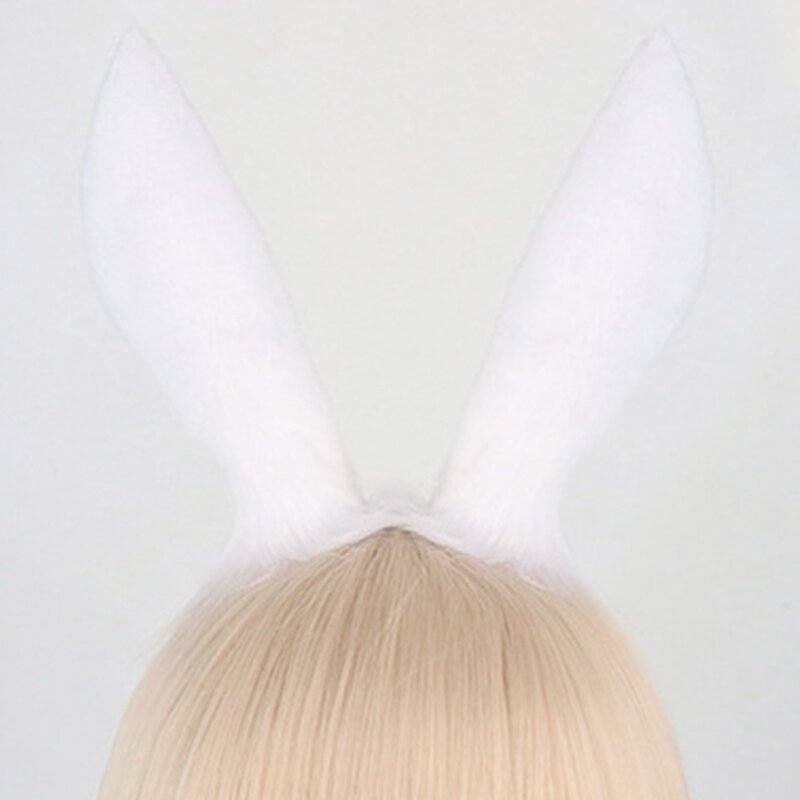 Pluszowe uszy królika obręcz do włosów na Halloween lekkie anime opaska na uszy karnawały Party obręcz do włosów kobiece głowy