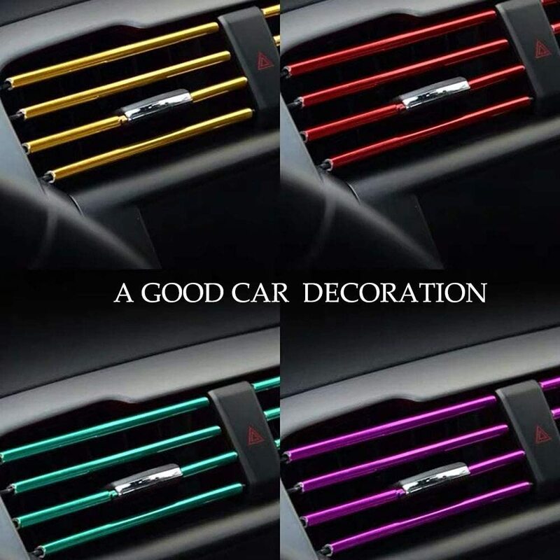 자동차 에어컨 통풍구 트림 스트립, U자형 크롬 PVC, 다채롭고 빛나는 자동차 장식, 20cm, 10 개