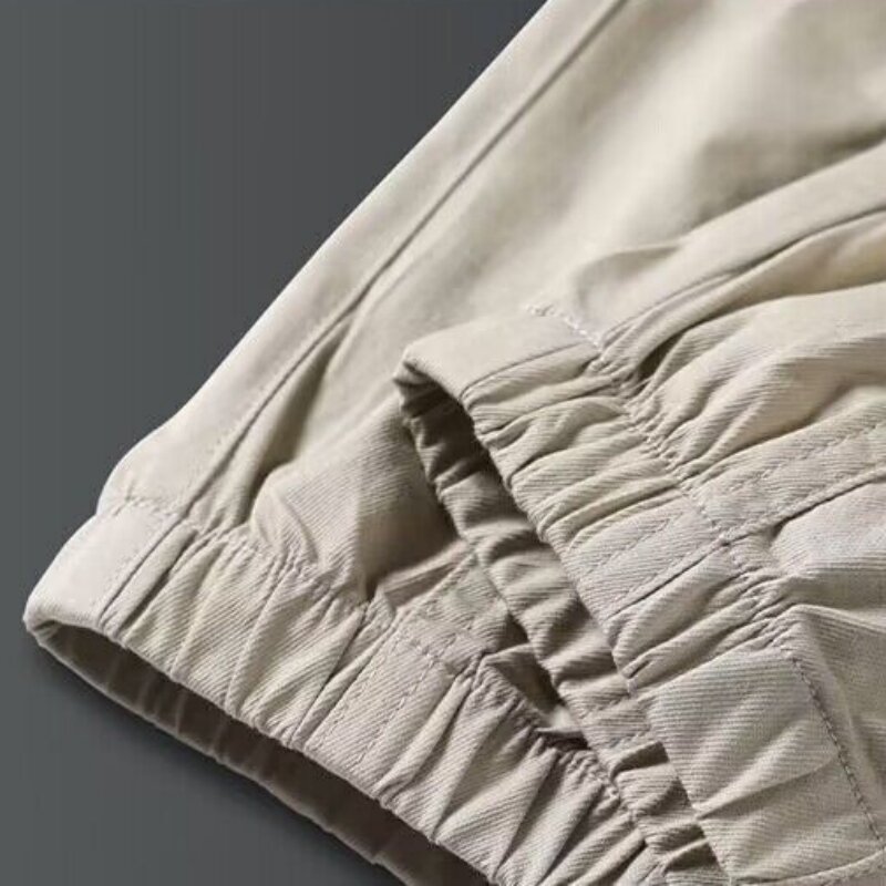 Calça de cintura elástica masculina multi bolsos, calça de jogger resistente ao desgaste, roupa simples, tecido macio, primavera, verão