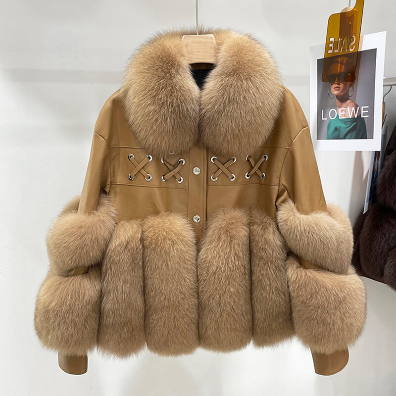 2022 neue Luxus Dame Leder Jacken Winter Echt Fox Pelz Mäntel Warme Mode Echtem Schaffell Winddicht Mäntel FL3757