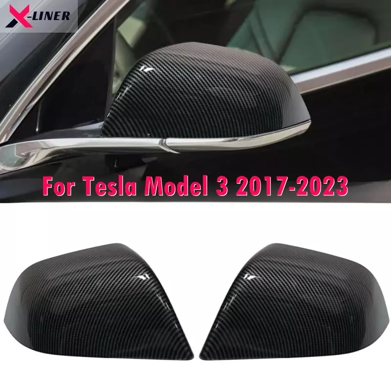 Penutup cermin samping, 2 buah penutup cermin samping untuk Tesla Model 3 2017-2023 ABS serat karbon pelindung samping penumpang dan berkendara