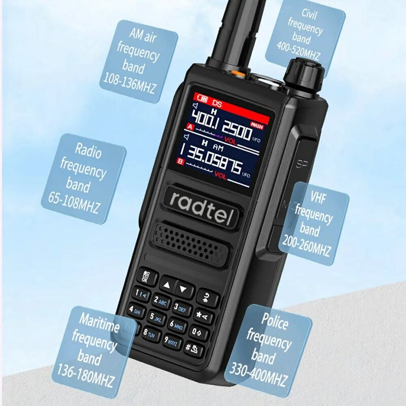 Radtel RT-470วิทยุสื่อสารสมัครเล่นแบบสองทางจำนวน6วง256CH 10W สายรัดอากาศวิทยุสื่อสาร NOAA สแกนเนอร์ LCD สีตำรวจการบิน