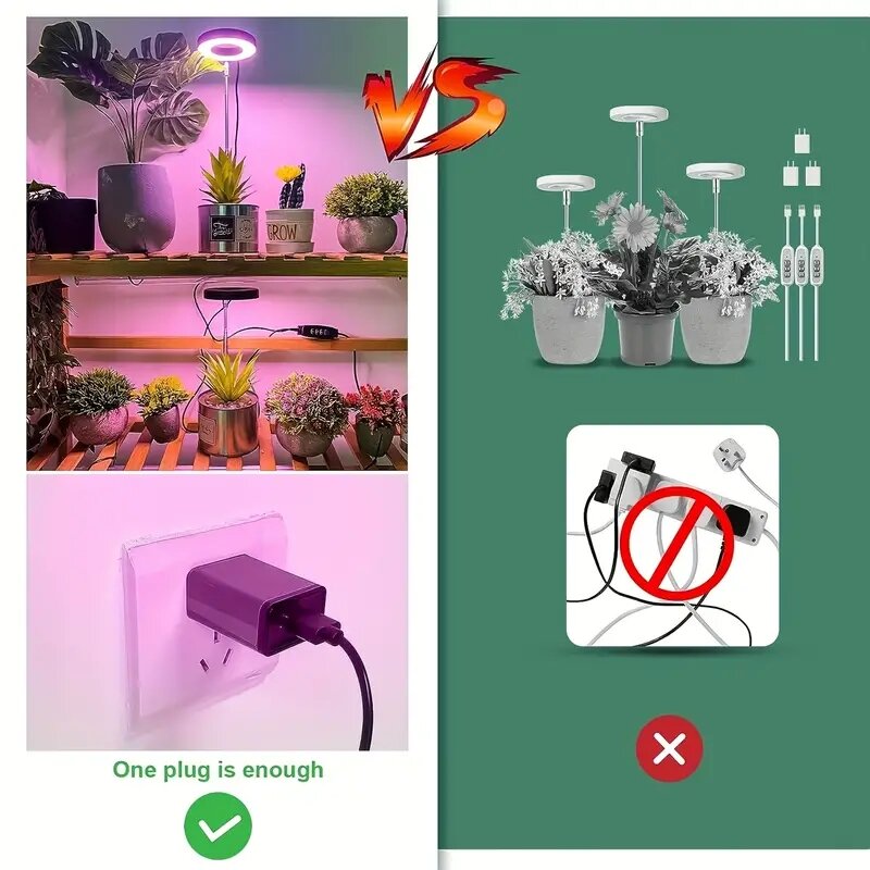 LED 식물 성장 조명, 실내 식물 전체 스펙트럼 성장 램프, 자동 타이머, USB 식물 램프, 온실 식물 성장 램프