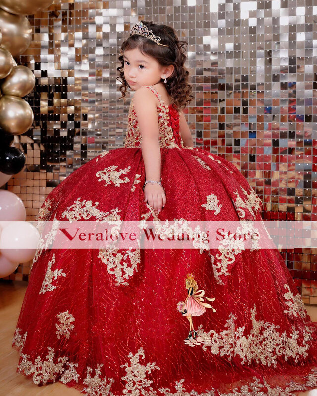 Luksusowa czerwony cekin suknia balowa maluch małe dziewczynki sukienka na studniówkę dla dziecka kwiat dziewczynka sukienki na przyjęcie strój urodzinowy