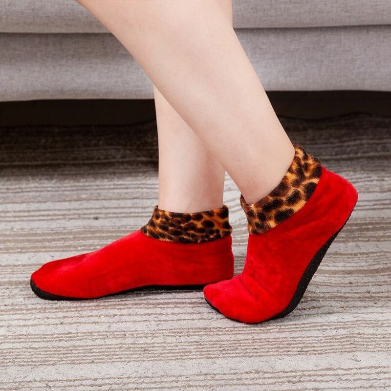 Sweet Warm Socks Leopard print Plush Thicken Indoor Socks Non-slip Winter Floor Shoes Home Slippers Floor Socks Female Hosiery