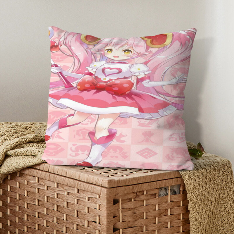Funda de almohada de Anime Kawaii Amu Hinamori, funda de cojín para el hogar, dormitorio, sala de estar, sofá, 45x45cm, funda de almohada de piel de melocotón