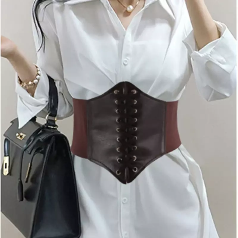 Ceinture corset gothique en cuir PU pour femme, corset à lacets, taille amincissante, vintage, noir, large, fille, femme, mode