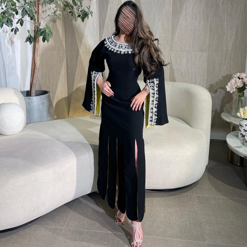 Ball Dress Evening Prom  Jersey Pearl Cocktail Party Sheath O-Neck Bespoke Occasion Gown Midi es Saudi Arabia  
