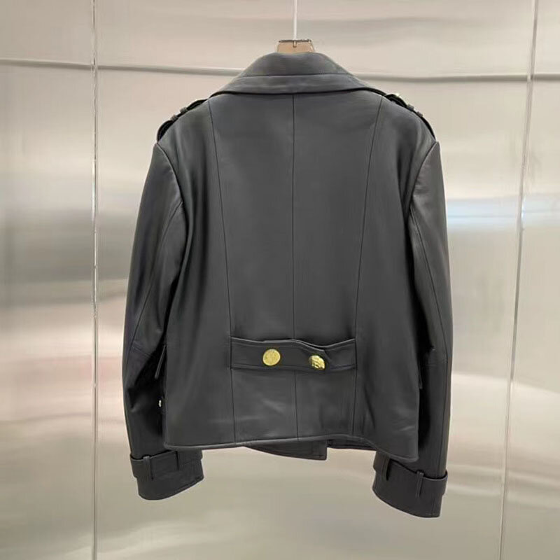 女性のための本革のジャケット,ショートレングスの春のコート,ファッショナブルな機関車モデル,輸入シープスキンの装飾的なボタン,2022
