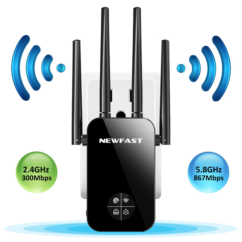ตัวขยายสัญญาณ WiFi OLED AC1200 5g 1200Mbps ตัวขยายสัญญาณ WIFI 2.4G/5GHz Wi-Fi สนับสนุนสัญญาณเครือข่ายระยะยาวเสาอากาศ