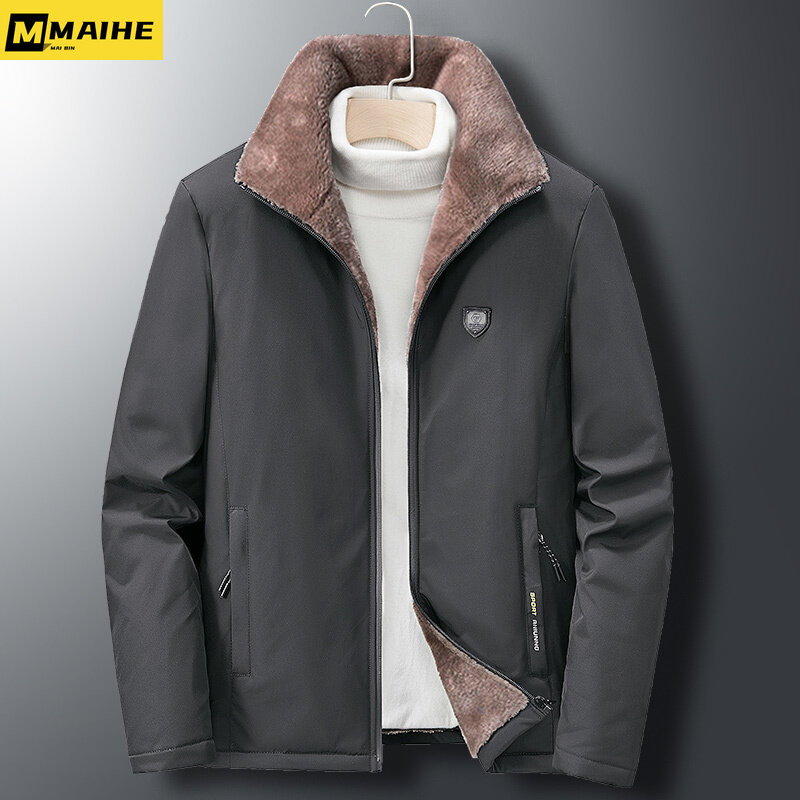 M-8XL-Chaqueta cálida de talla grande para hombre, Parka forrada de lana de cordero suave de alta gama, abrigo informal clásico con cuello de piel gruesa para invierno