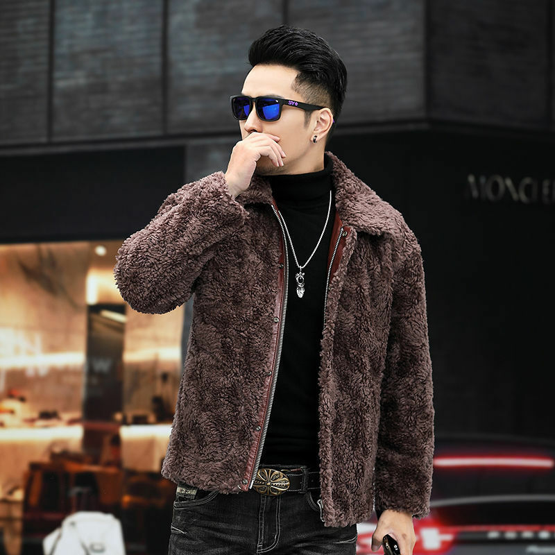 Jaqueta de pele real de manga comprida masculina, casacos de lã genuínos curtos masculinos, slim fit, sobretudos quentes, novos, outono, inverno, I508, 2023