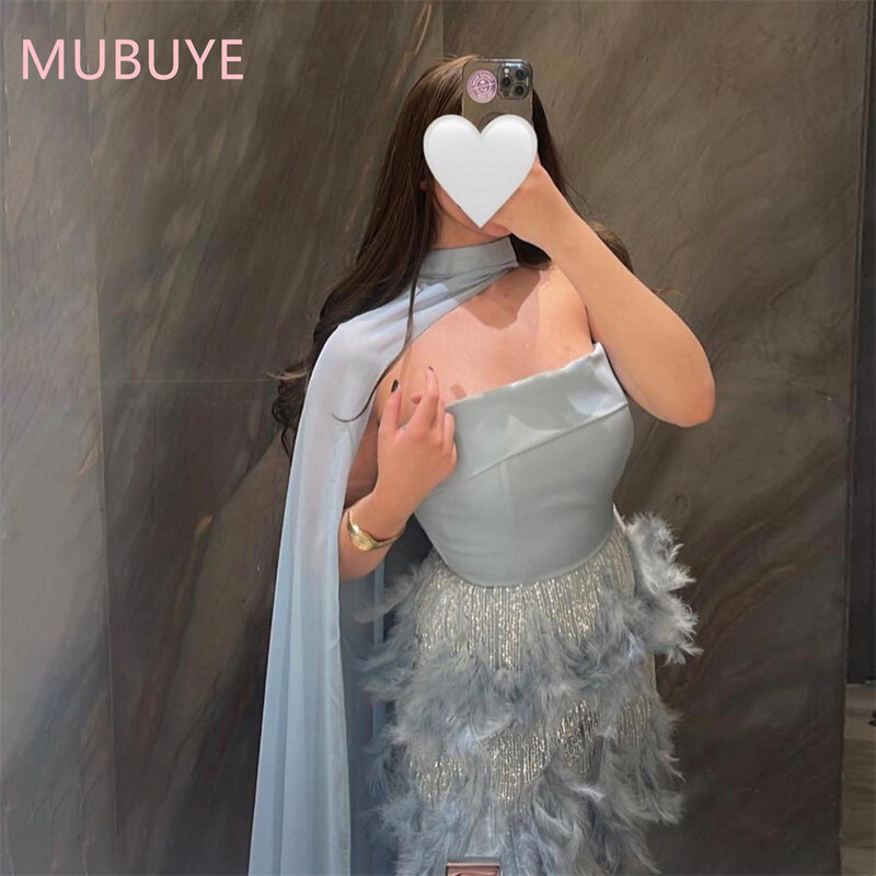 Mobuye 2024 Arab Dubai Strapless Halslijn Galajurk Mouwloze Enkel Lengte Avond Mode Elegante Feestjurk Voor Vrouwen