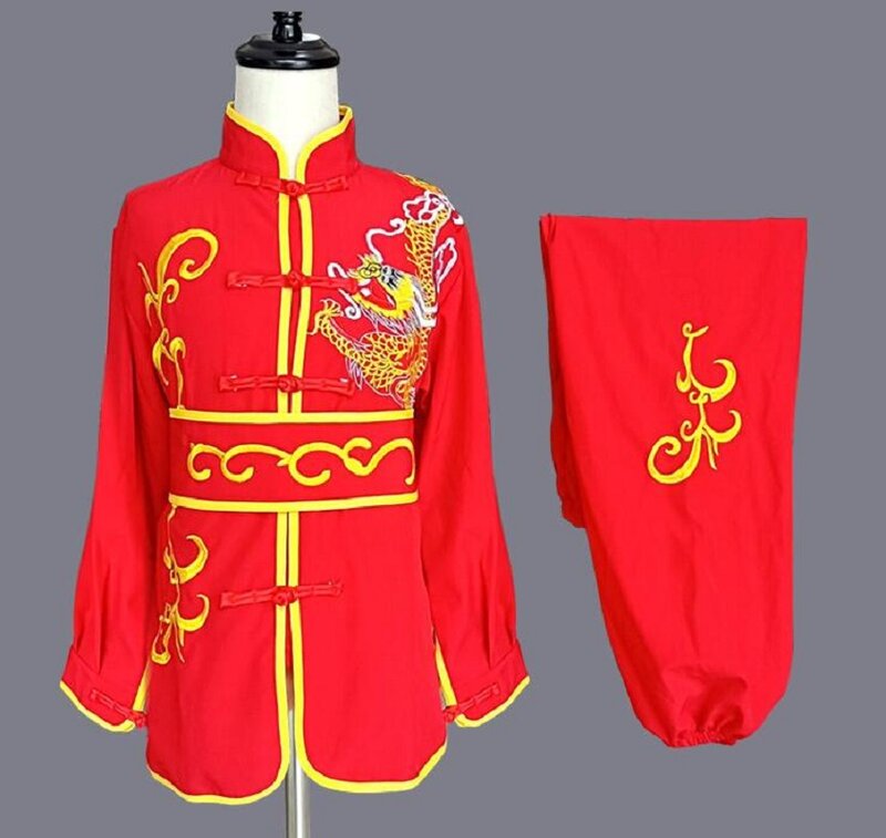 Setelan baju performa seni bela diri anak-anak gaya Tiongkok baru set celana jaket Tai chi setelan Kung Fu naga bordir anak laki-laki