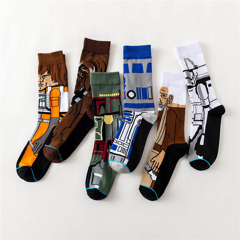 Kaus kaki Skateboard, kaus kaki Cosplay R2-D2 Master Yoda, kaus kaki Ksatria Jedi, kaus kaki wanita terbaru ukuran 37-45, 1 pasang