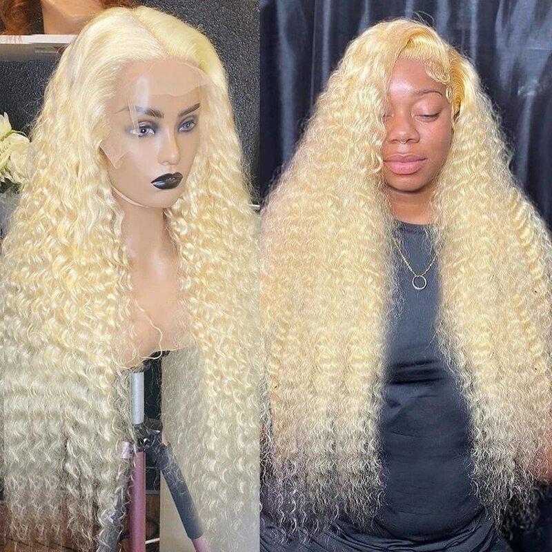 613 Blonde Human Hair Lace Frontale Pruik 13X6 Deep Wave Lace Front Pruiken Voor Vrouw Cosplay Keuze Pretokkelde 13X4 Hd Krullend Kant Pruik