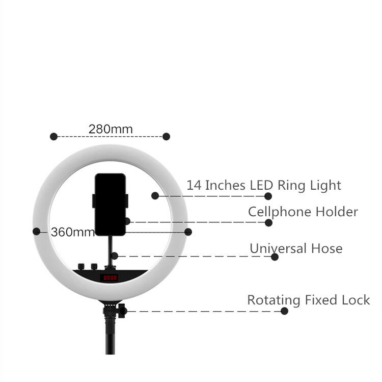 전문 사진 촬영 시밍 1888 III 메이크업 틱톡 유튜브 LED 셀카 링 필 라이트, 18 인치, 휴대폰용 삼각대 스탠드 포함
