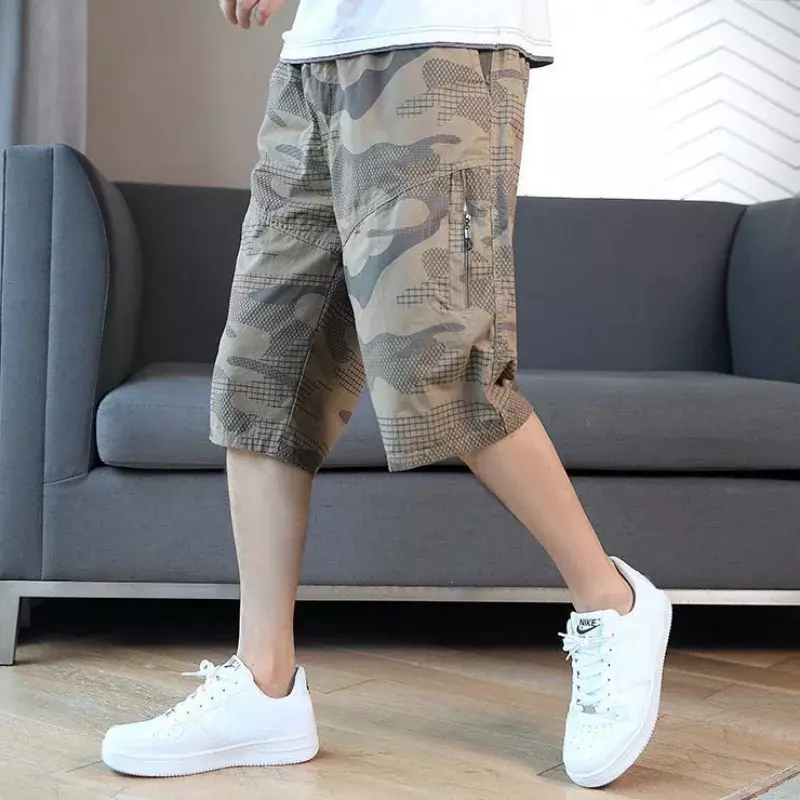 Bermuda Short Pants for Men Long with Zipper Over Knee Mens Cargo Shorts Camouflage Homme New in Y2k Jorts Cotton Harajuku Loose