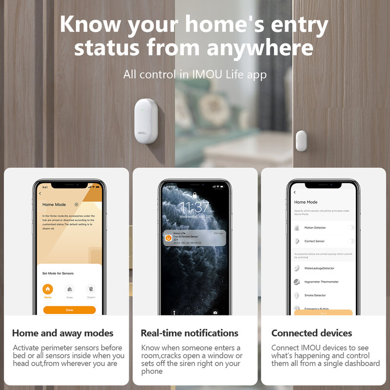 IMOU 스마트 와이파이 문짝 및 창문 센서, 지그비 3.0, Imou Life 앱, 홈 보안 보호, 실시간 알림